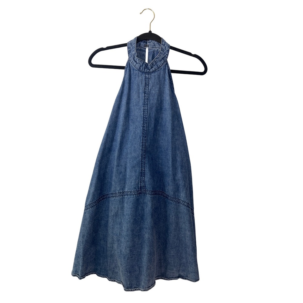 Free People Denim Streetwear Boho Dress M Y2K 90s Style Indie Western Backless